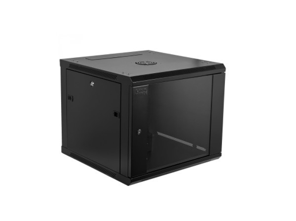GABINETE RACK DESARMADO DE 9U CON 60CM FONDO PARED MURO NEGRO CON PUERTAS LATERALES
